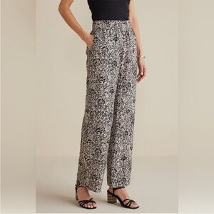 Soft Surroundings OCEO Gauze Wide Leg Pants. Size XL. Tan and Black Print.